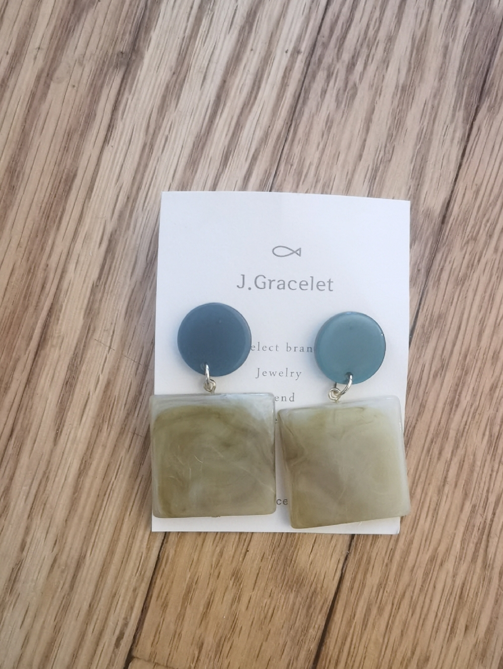 J Gracelet Collection Acrylic Green Square Drop Earrings with Teal Studs